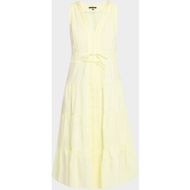 Edison Tiered Geo-Embroidered Midi Dress - PASTEL YELLOW - X-Small
