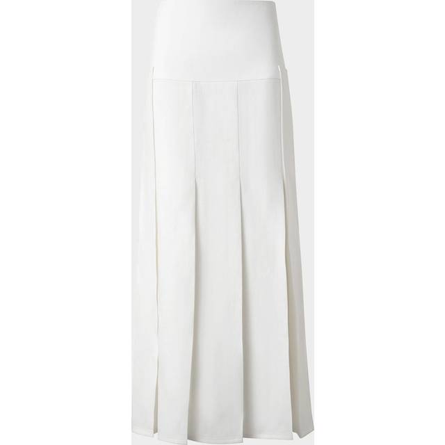 Stonewashed Linen-Wool Pleated Midi Skirt - ECRU - 12
