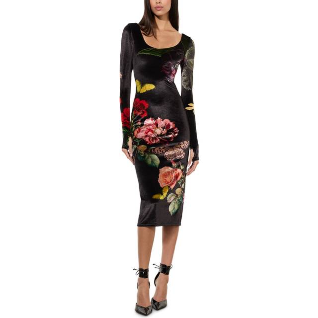 Alice and Olivia Delora Velvet Scoop Neck Midi Dress