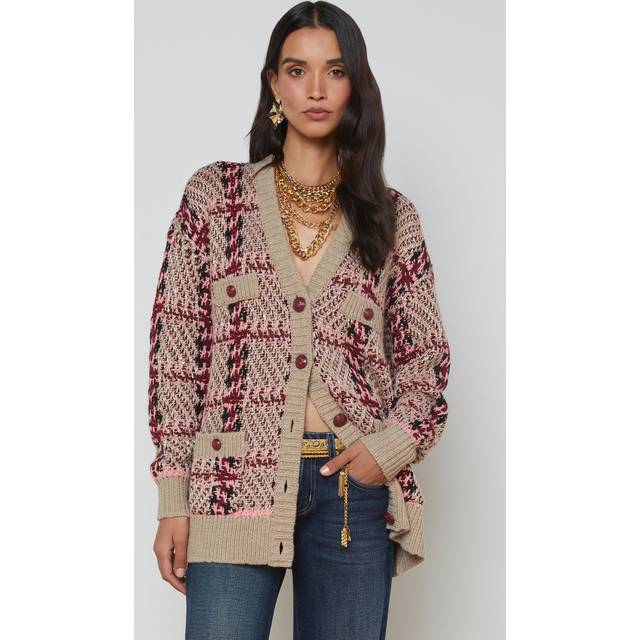 L'AGENCE Macie Cardigan In Natural/Pink/Burgundy/Black Sequin