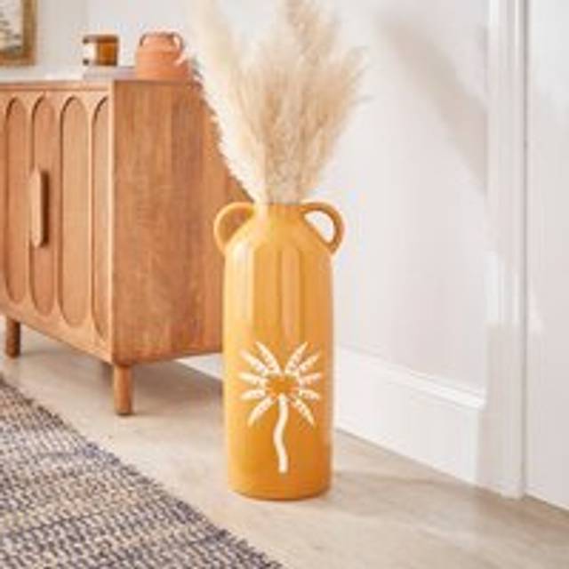 Sunbeam Palm Ceramic Floor Vase - Brown
