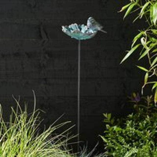 Bronze Resin Bird On Stake - Green