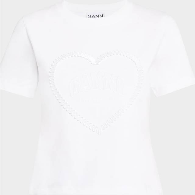 Ganni, T-Shirts, female, White, S, Heart Logo Cotton Tee