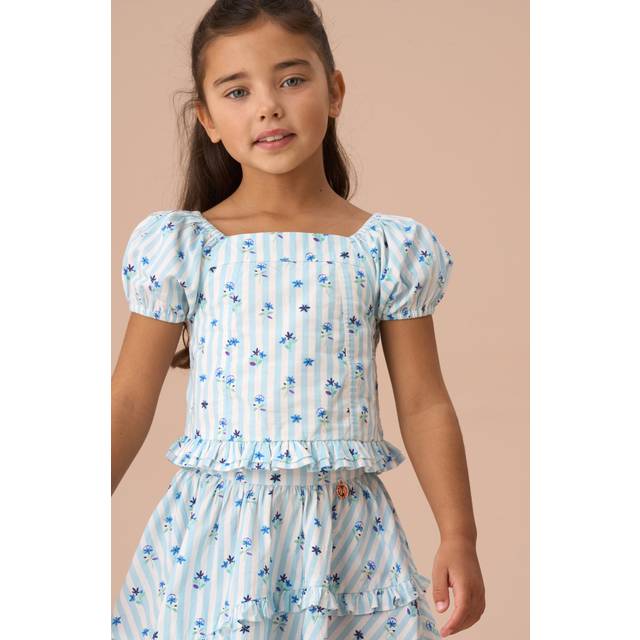 Angel & Rocket Kids' Pia Print Shirred Top, Blue