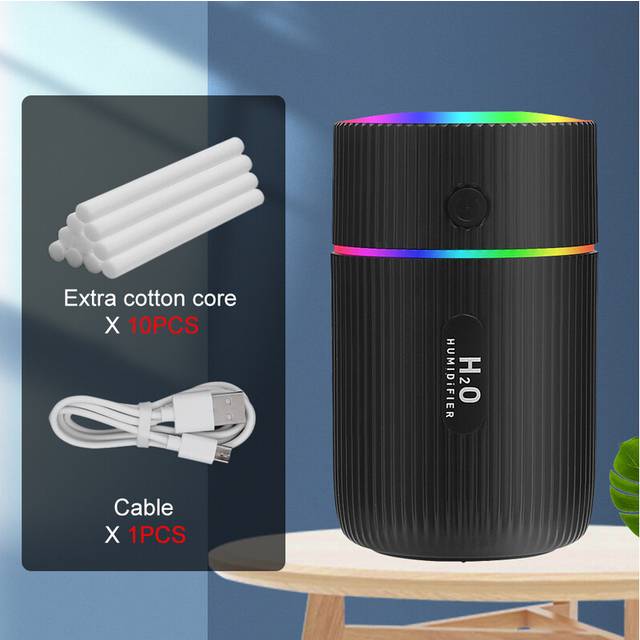 (Black and 10pc) 220ML Mini Car Air Humidifier USB Ultrasonic Essential Oil Diffuser Smart
