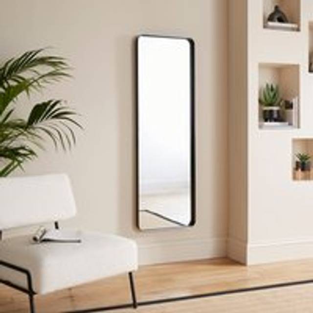 New York Rectangle Curved Corner Full Length Wall Mirror - Black