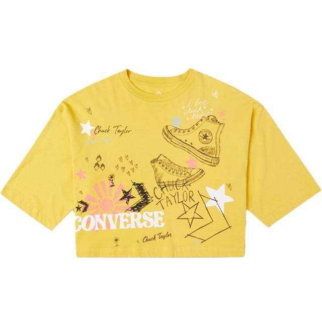 (WMNS) Converse NOTEBOOK DOODLE OS CROP Tee GOLD STRAW Yellow 10022825-A01
