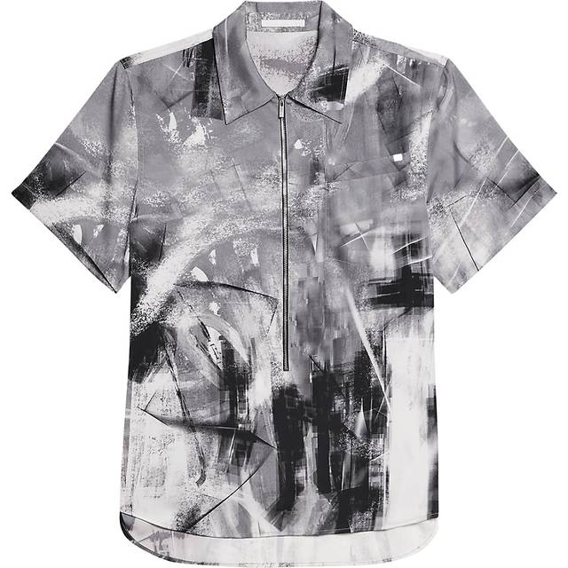Helmut Lang Gray & White Zip Scribble Shirt - white multi - c1a - M