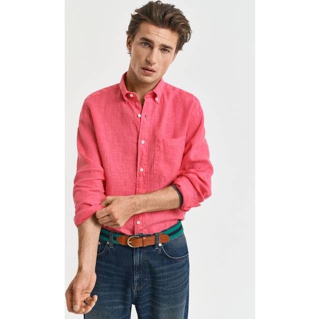 Gant, Skjorta, Herr, 2Xl, Linne, Linne Casual Skjorta - pink (2XL)