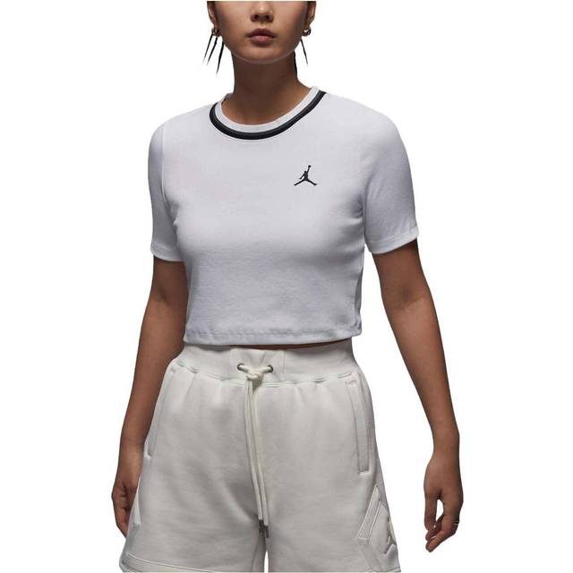 (WMNS) Air Jordan Knit Crop T-shirt Asia Sizing 'White Black' FV7090-100 - White/Black - L