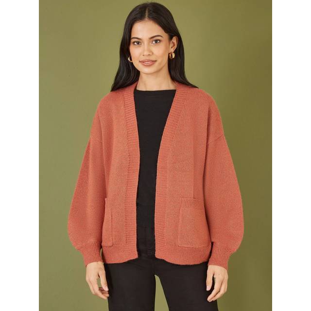 Yumi Metallic Pocket Cardigan, Rust