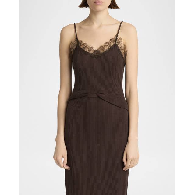 Ikee Lace-Trim Rib Tank Top - DARK OAK - Medium