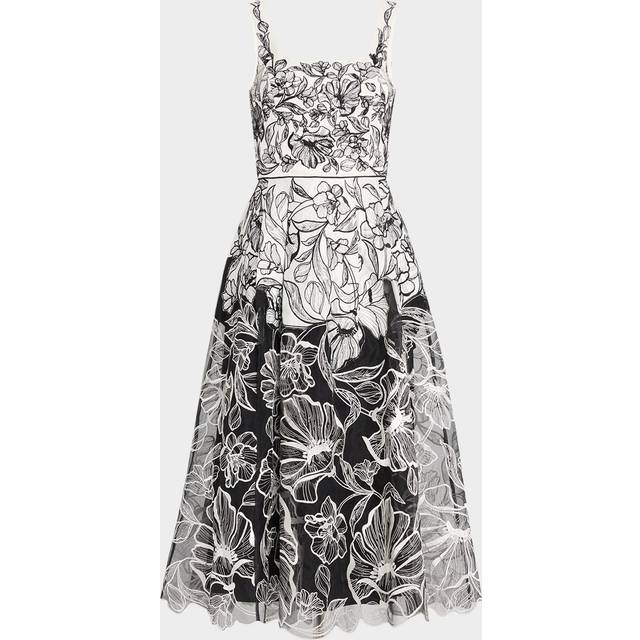Sleeveless Floral-Embroidered Midi Dress - IVORY/BLACK - 6