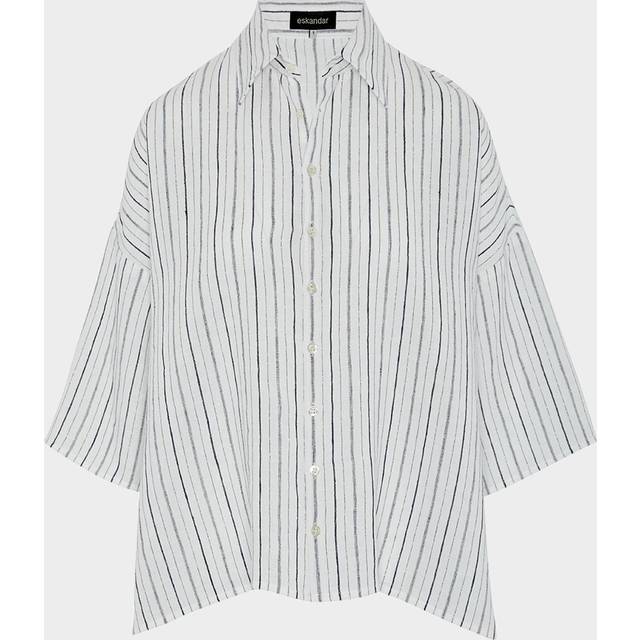 Sloped Shoulder Wide A-Line Short-Sleeve Shirt With Collar (Mid Length) - NAVYGOLD - 1