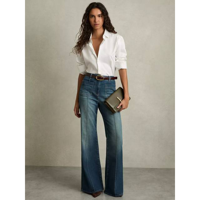 Reiss Sakura Patch Pocket Flare Jeans, Mid Blue