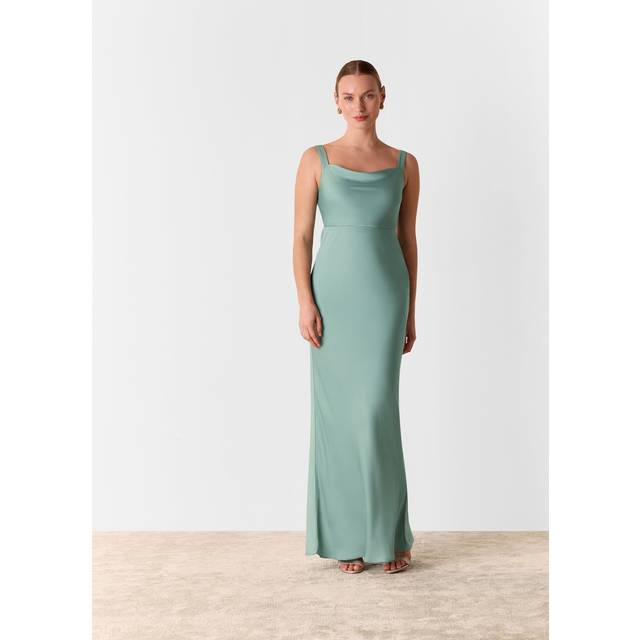 Whistles Thea Satin Cowl Neck Maxi Dress, Sage Green