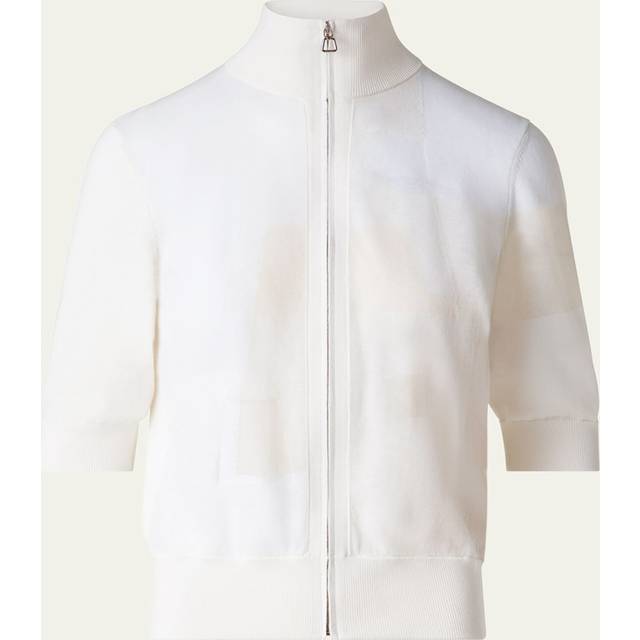 Trapeze Jacquard Elbow-Sleeve Zip Cardigan - ECRU - 16