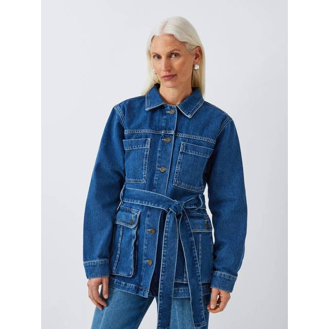 John Lewis Belted Denim Jacket, Blue Denim