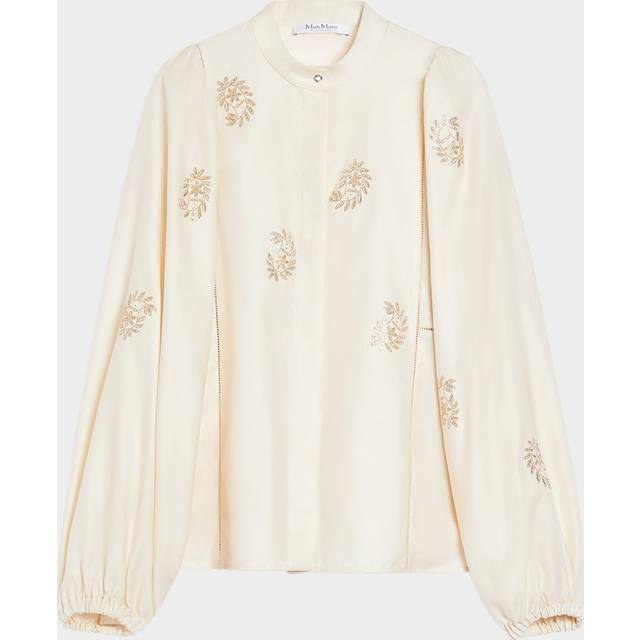Max Mara Women's Ivory Shirt In Cotton Satin in White | Size 38 | CALADIOCO (38)