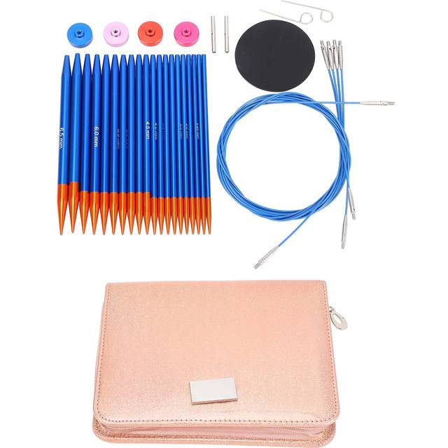 Circular Knitting Needle and Cable Set Blue Gold Color Double Head Interchangeable Needles for Home