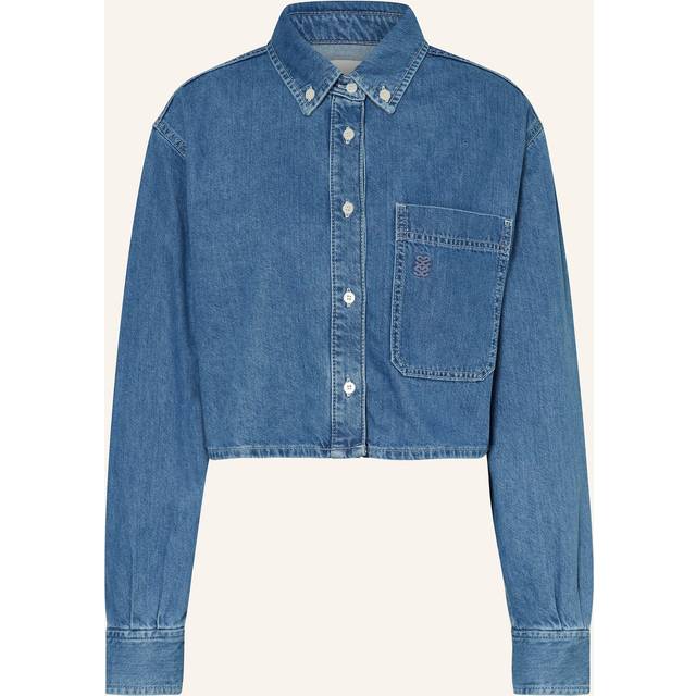 Chemise courte en denim brodée - Bleu jean - 3