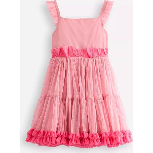 Mini Boden Kids' Ruffle Hem Tulle Hearts Party Dress, Vintage Pink