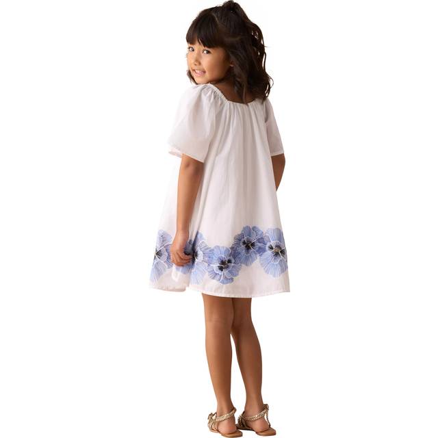 Angel & Rocket Kids' Embroidered Floral Cotton Swing Dress, White
