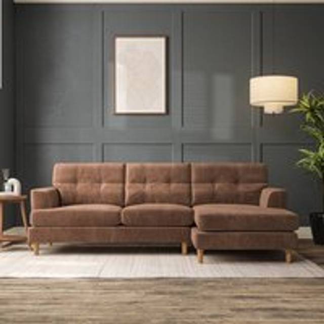 Cooper 3 Seater Chaise Sofa - Tonal Plush Chenille Soft Clay