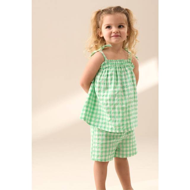 Angel & Rocket Baby Seersucker Gingham Top & Shorts Set, Green/White