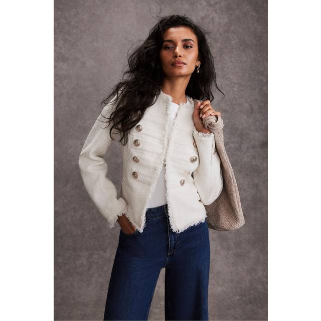 Mint Velvet Cream Boucle Military Jacket - XS, IVORY