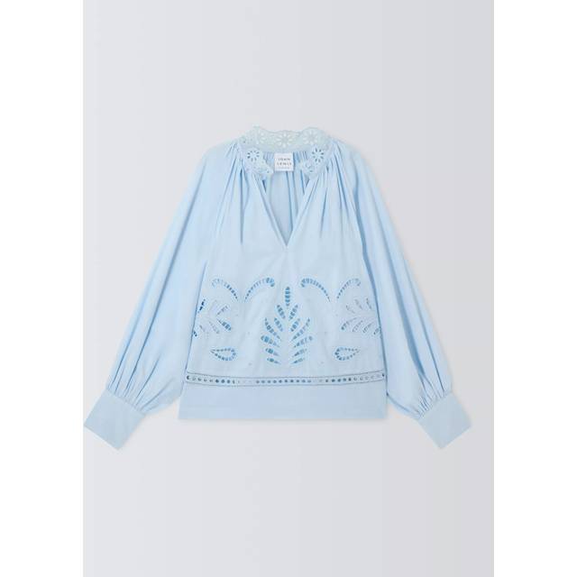 John Lewis Floral Cut-Out Cotton Blouse, Blue