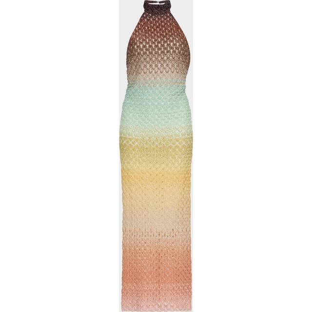 Metallic Ombre Knit Backless Halter Midi Dress - MULTI BROWN GREEN - 48 IT (12 US)