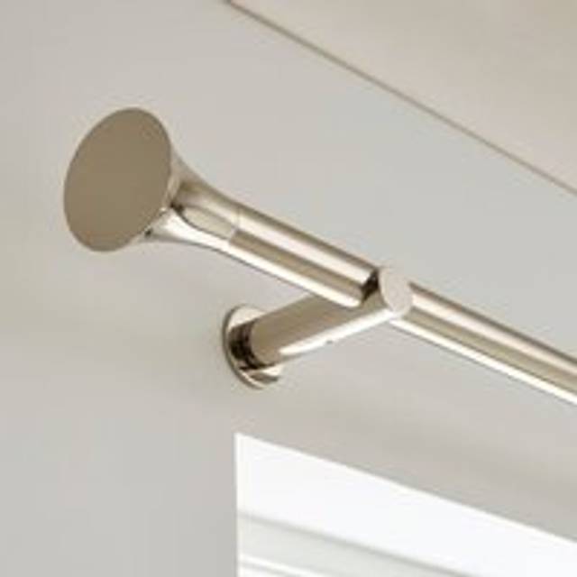 Flush Trumpet Fixed Metal Curtain Pole with Rings - Antique Silver