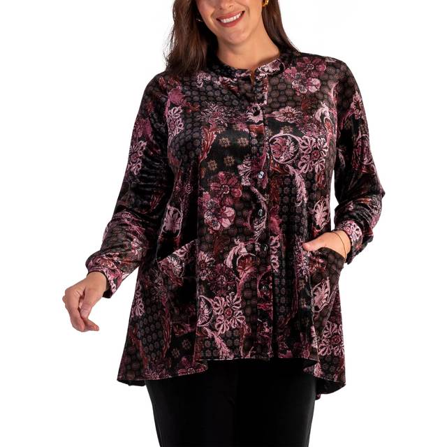 chesca Ren Retro Floral Velvet Top, Black/Red