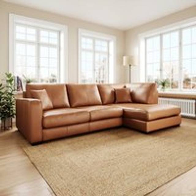 Carson Classic Leather Large Corner Chaise Sofa - Classic Leather Tan