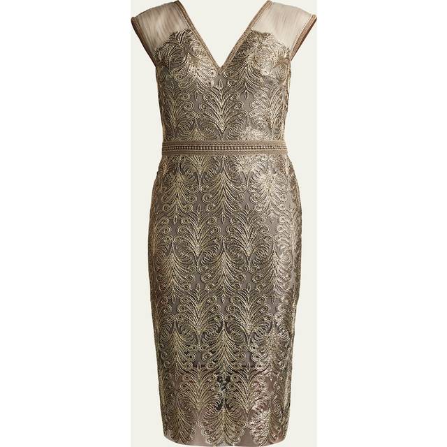 Sequined Lace Knee-Length Dress - SMOKE PEARL - 10