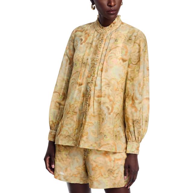 Lenorie Watercolor-Print Pintuck Blouse - MULTI - Large