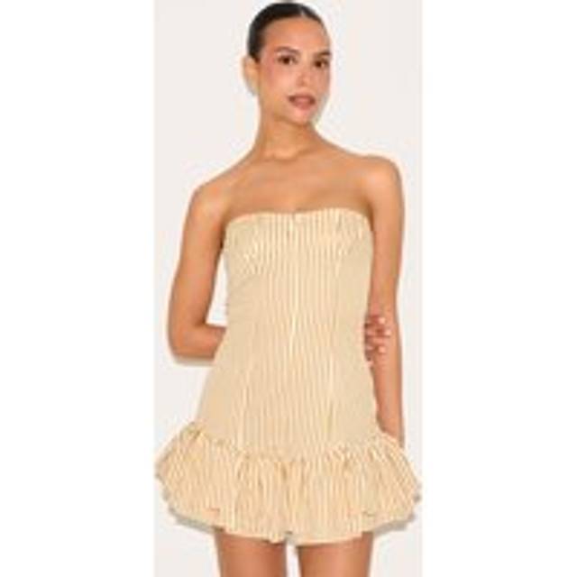 Petite Mustard Pinstripe Mini Dress, Mustard - 2