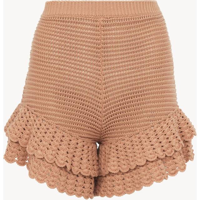 CHLOÉ Ruffled mini shorts in crochet knit Pink Size XS 100% Cotton, Polyamide, Elastane
