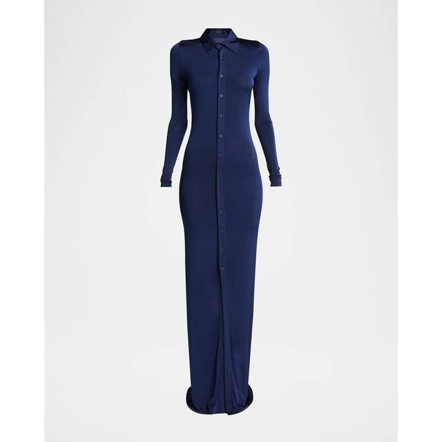 Stretch Maxi Button Down Dress - NAVY - 36 FR (4 US)