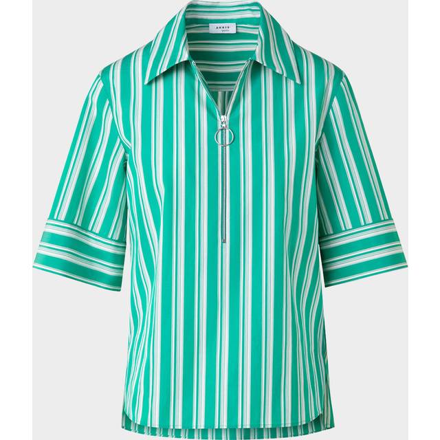 Deck Chair Stripe Zip-Front Poplin Blouse - SEA GREEN-CREAM - 12