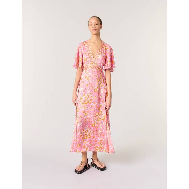 Robe Longue Fluide Imprimée - Orange - Maje -  Matière principale: 100% viscose - Prêt-à-porter > Robes > Robes longues