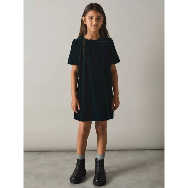 Reiss Kids' Cece Velvet Shift Dress, Teal