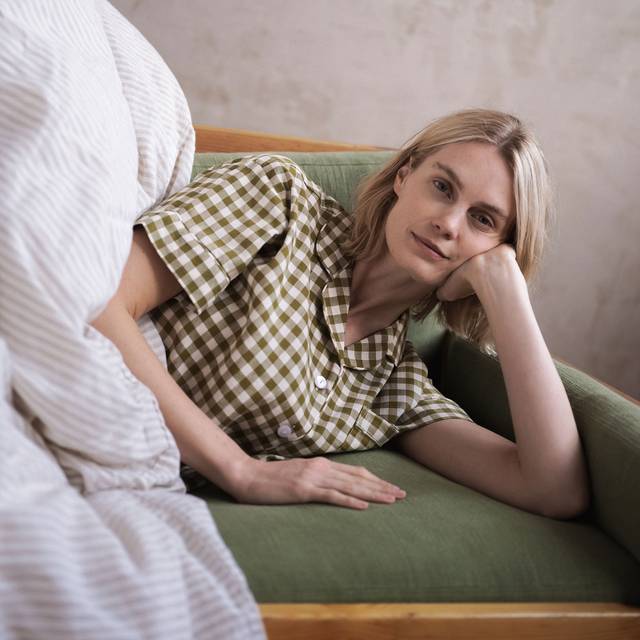 Piglet in Bed Gingham Linen Blend Short Pyjama Set