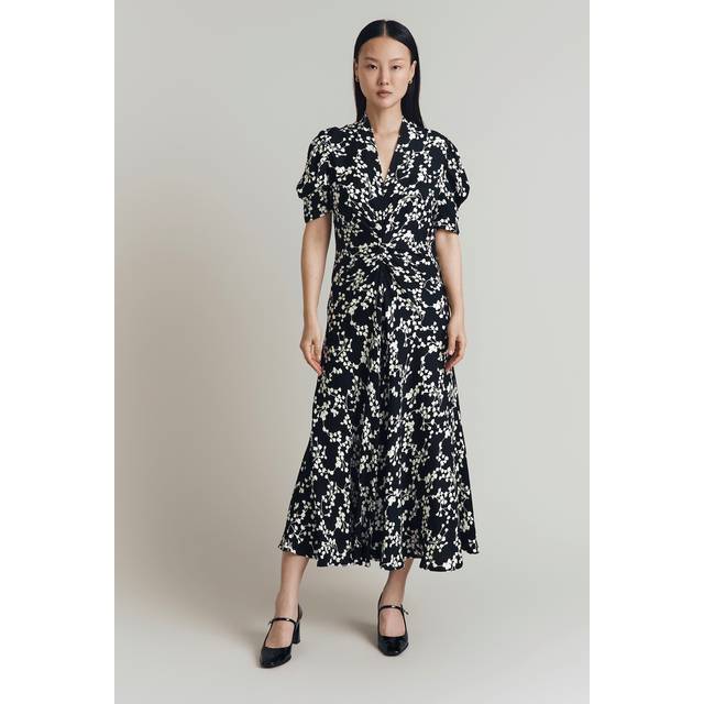 Ghost Capri Print Satin Midi Dress, Black/White