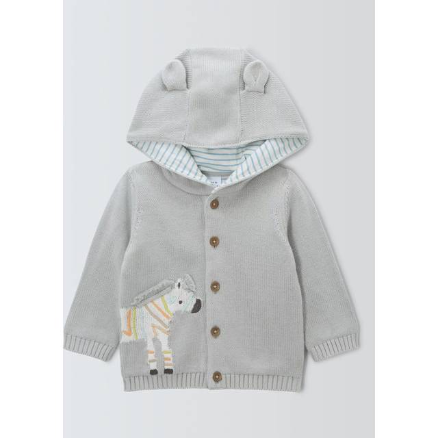 John Lewis Baby Cotton Zebra Hooded Cardigan, Multi