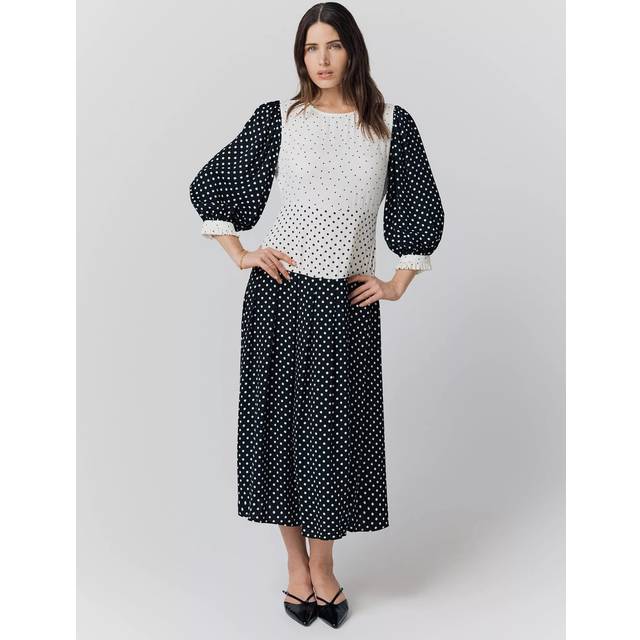 Ghost Iris Polka Dot Midi Dress, Black/White