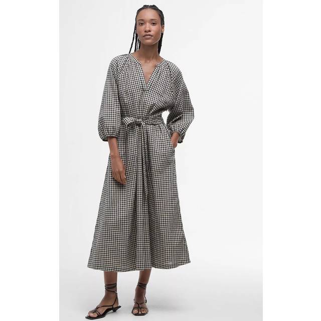 Barbour Suri Cotton-Gingham Midi Dress - UK 14 - Blue