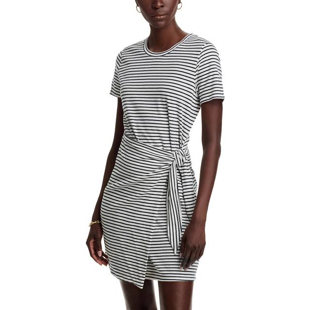 Edie Wrap Mini Dress - IVORY NAVY MICRO STRIPE - X-Small