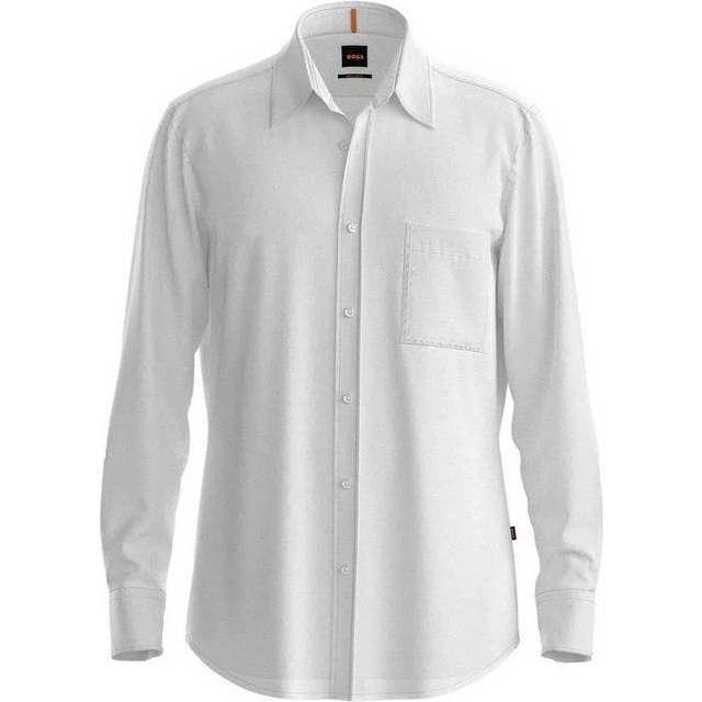 BOSS Relegant 6M Linen Regular Fit Shirt- White, White, Size S, Men